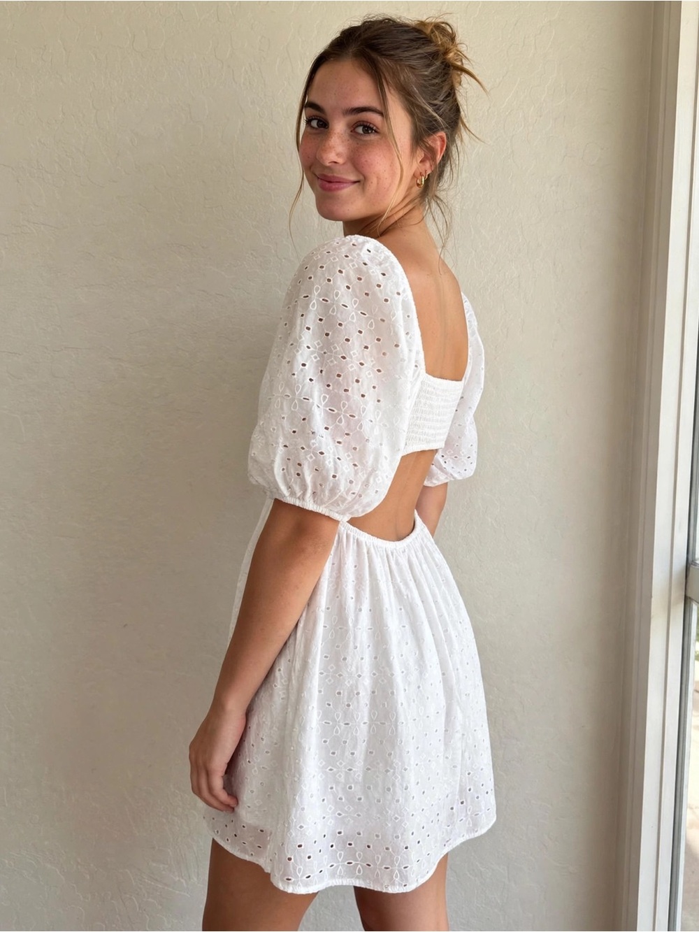 a new day White Eyelet Puff-Sleeve Dress